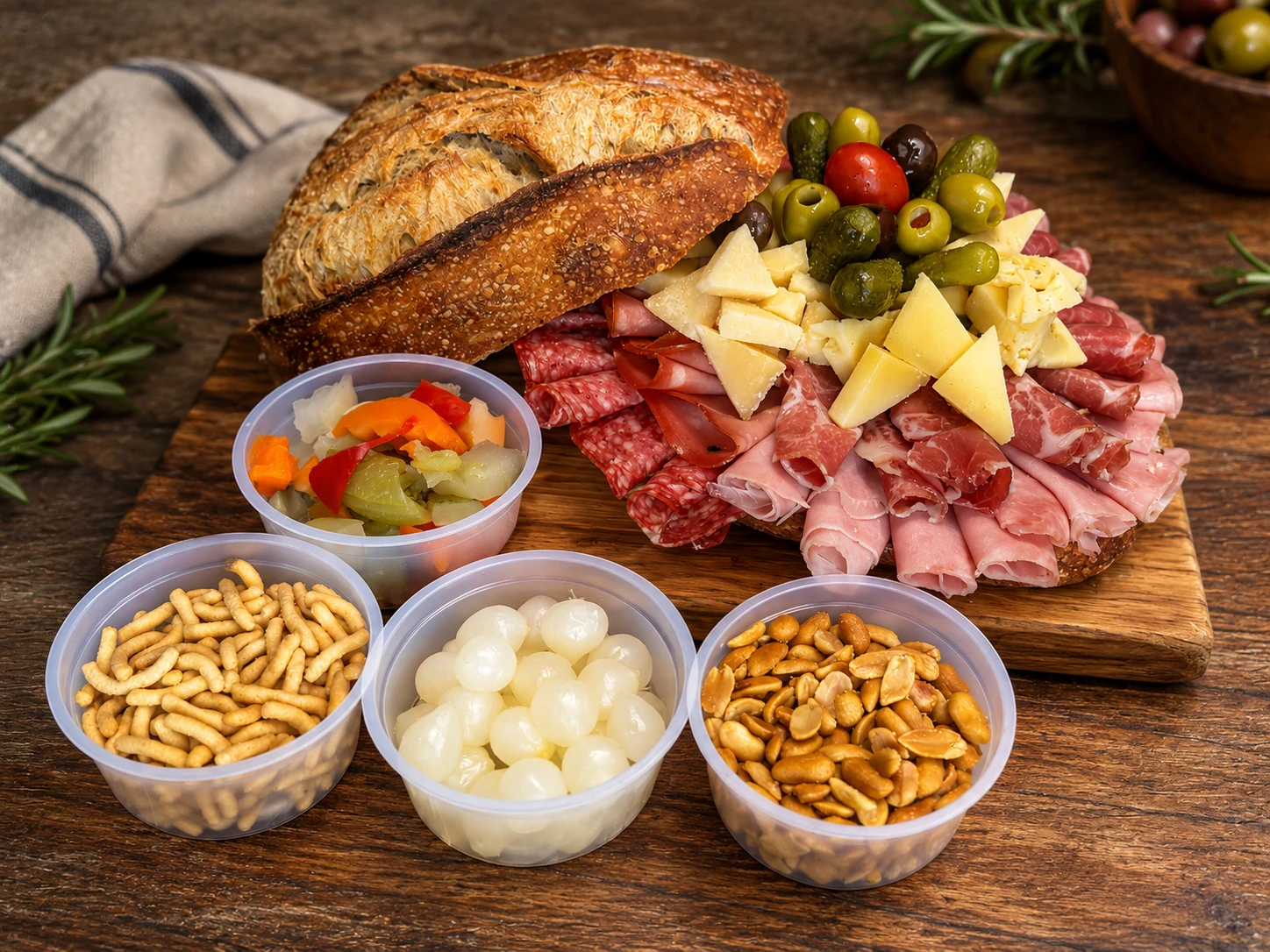 Detalle de una picada PUNTO. con bondiola, jamón, salame y quesos